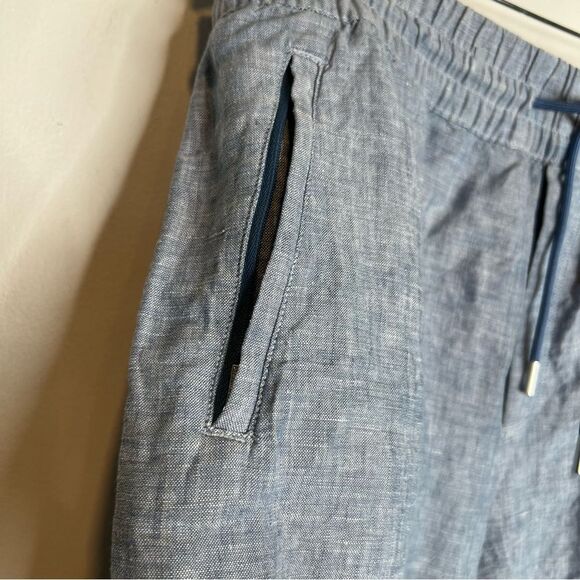 Athleta Retreat Linen Wide Leg Pant Chambray Blue Size 12 slits on sides - Picture 5 of 12
